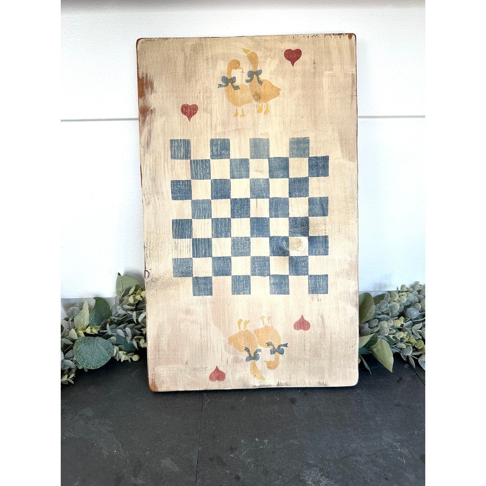 Cottagecore painted Goose Checkerboard wall decor geese country folk art wood